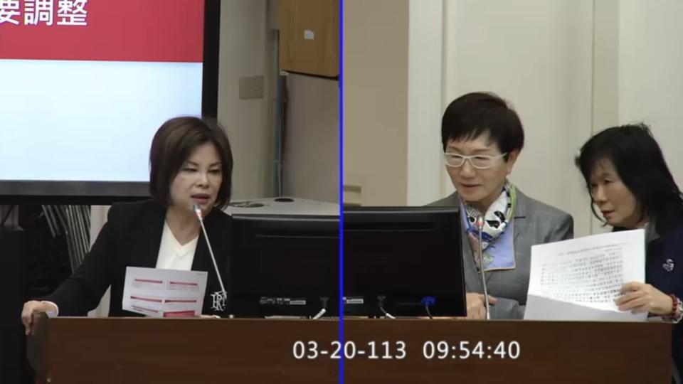 財政部長莊翠雲（右）、民進黨立委賴惠員（左）。圖／取自立法院議事轉播