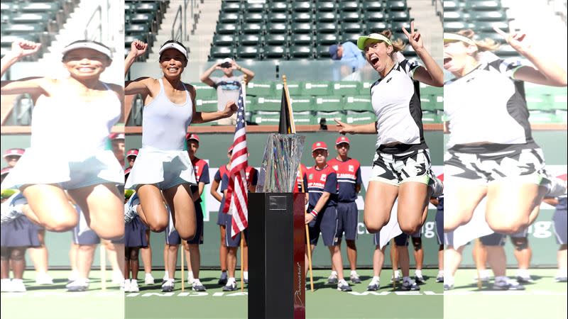 謝淑薇與搭檔梅丹斯（Elise Mertens）在2024印地安泉網賽女雙封后。（圖／翻攝自BNP Paribas Open X）