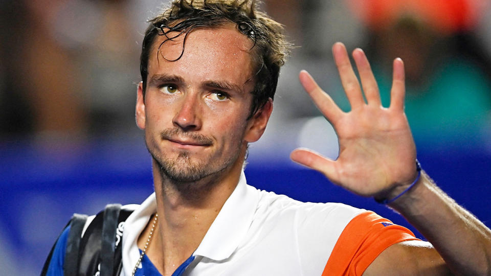 Russian world No.1 Daniil Medvedev marked his rise to the top of men's tennis by calling for peace in Ukraine. (Photo by PEDRO PARDO/AFP via Getty Images)