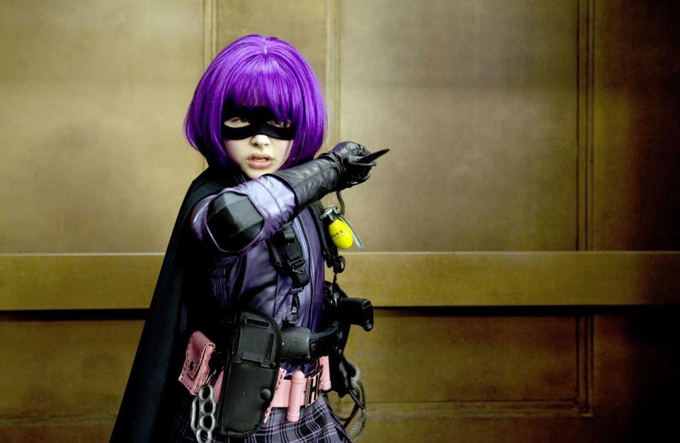 Chloe Grace Moretz dressed as a tiny superhero