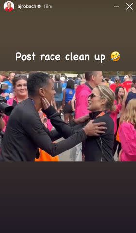 <p>Amy Robach/Instagram</p> Amy Robach shares an image of herself and T.J. Holmes at the New York City Marathon to Instagarm