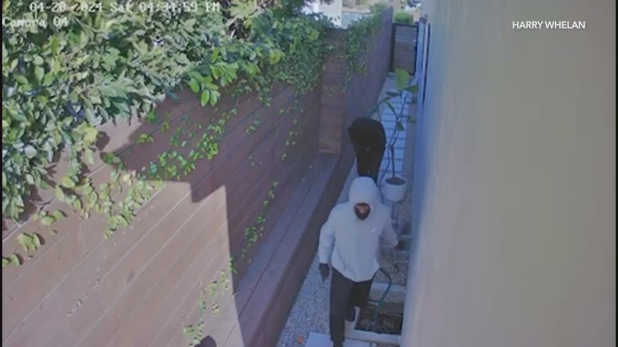 Once the woman allegedly notifies the two men that no one is home, they gain access to the house through a side-door. The victim shared these images with KTLA on April 29, 2024. (Harry Whelan)