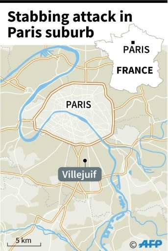 Map locating Villejuif near Paris where a man stabbed passers-by Friday