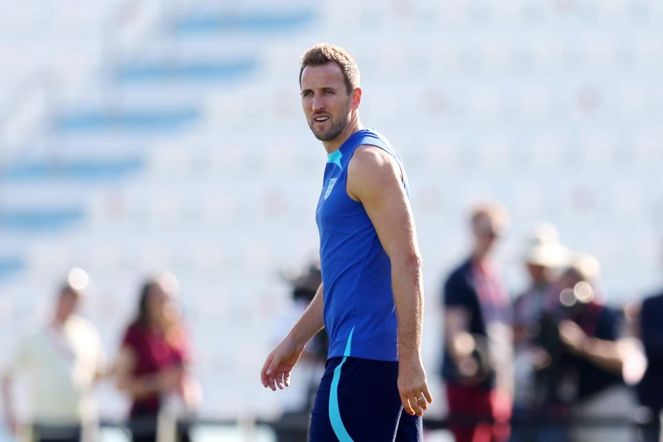 Harry Kane in England treaining at Al Wakrah SC Stadium on Thursday afternoon (Getty Images)