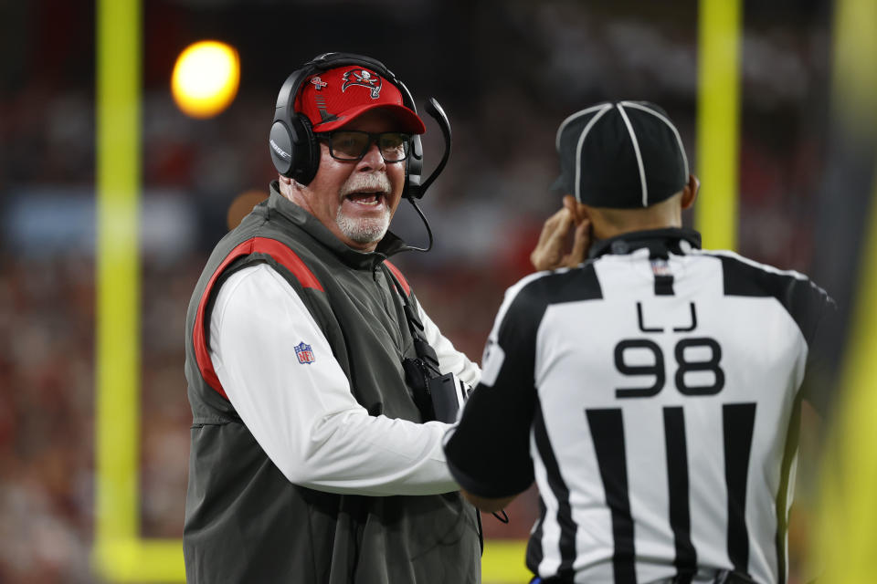Tampa Bay Buccaneers head coach Bruce Arians throws his challenge flag in 50.9% of games, on average. (Kim Klement/USA TODAY Sports)