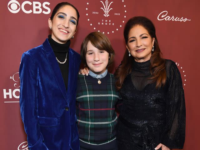 <p>Jon Kopaloff/Getty</p> Gloria Estefan with her daughter Emily Estefan and her grandson Sasha Estefan-Coppola and attend CBS Presents: A Home For the Holidays on Nov. 20, 2022 in Los Angeles, California.