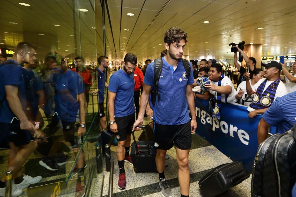 <p>Andrea Ranocchia of Inter Milan arrives at Changi International Airport ahead of the International Champions Cup on July 25, 2017 in Singapore. </p>