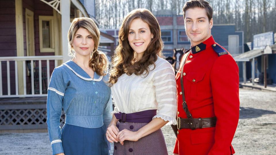 (L, R) Lori Loughlin, Erin Krakow and Daniel Lissing in When Calls the Heart