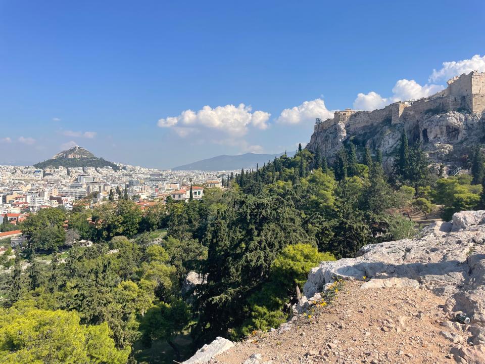 view from aeropagus hill in athens greece