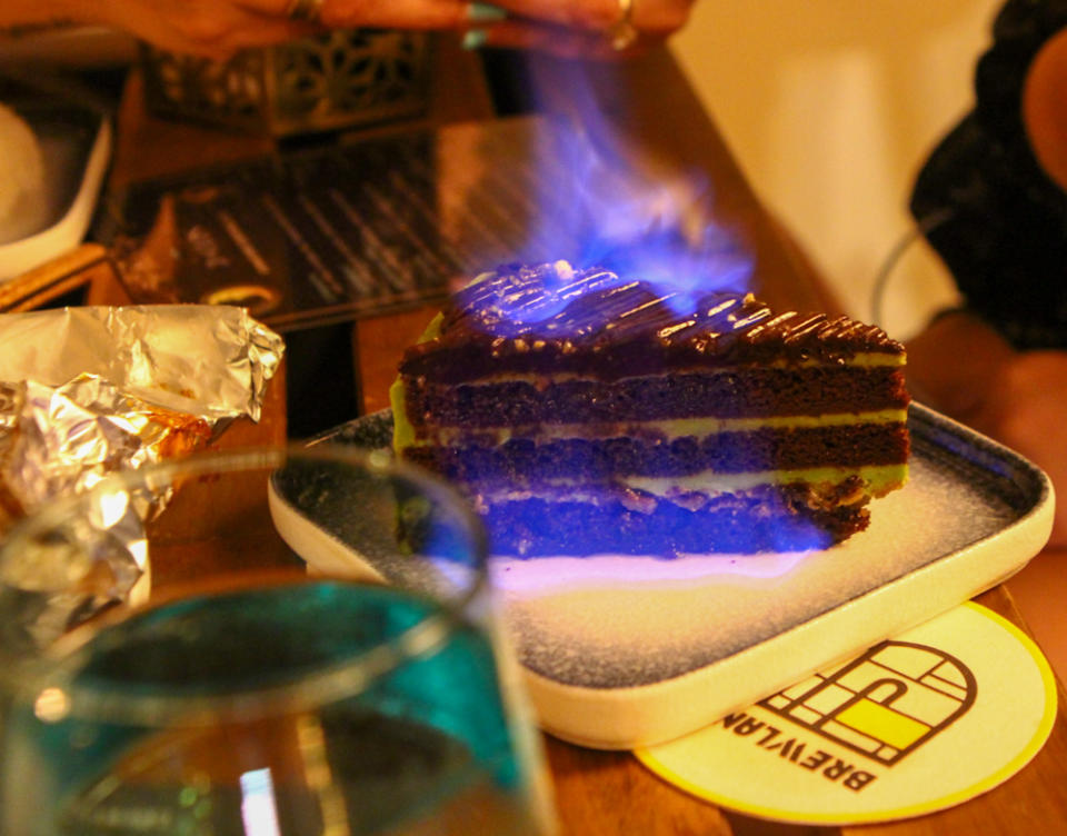 Image of chocolate cake in flames