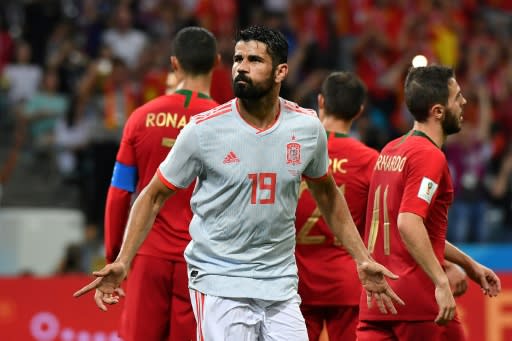 Diego Costa celebrates after scoring for Spain in Friday's thrilling 3-3 draw with Portugal in Sochi