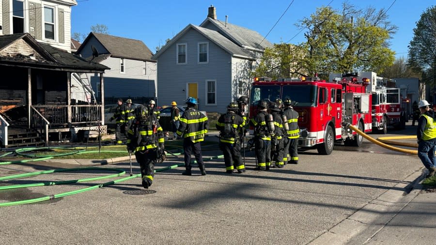 The scene of a fire at a home on Pettibone Avenue in Grand Rapids. (April 21, 2024)
