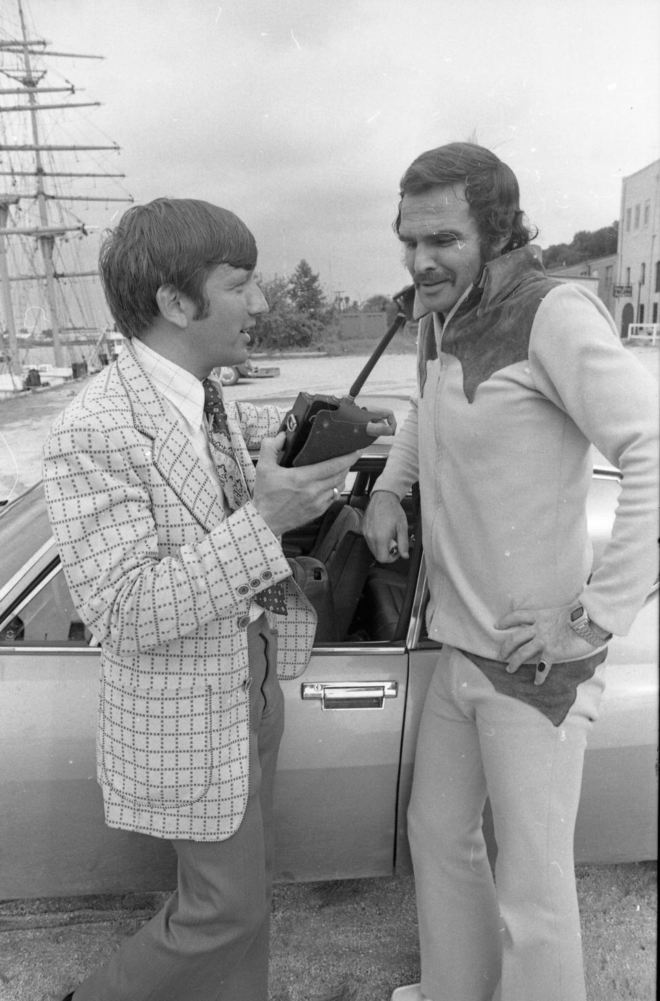 Pete Liakakis and Burt Reynolds in Savannah for the filming of The Longest Yard. Sept. 27, 1973