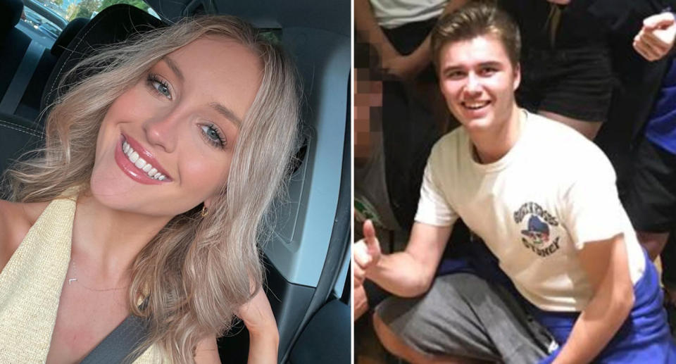 Lilie James with blonde hair, smiling in a selfie. Right is suspected killer Paul Thijssen giving the thumbs up.