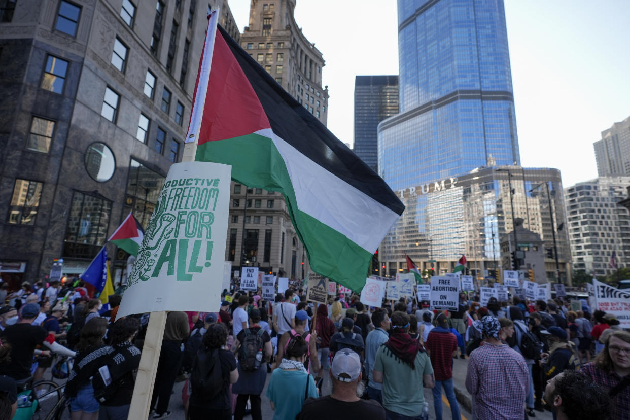 Demonstrators gather in Chicago.