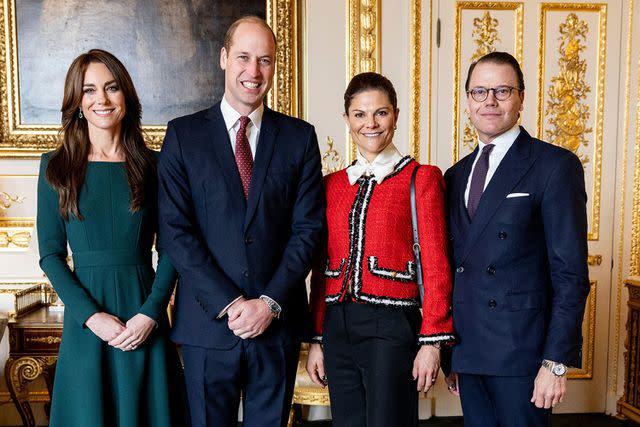 <p>Alamy</p> Kate Middleton and Prince William welcome Princess Victoria and Prince Daniel to Windsor Castle on Nov. 30, 2023