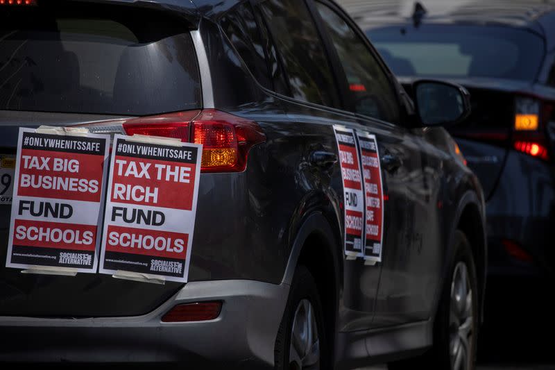 Protesters and students demonstrate over funding and reopening of schools in Los Angeles