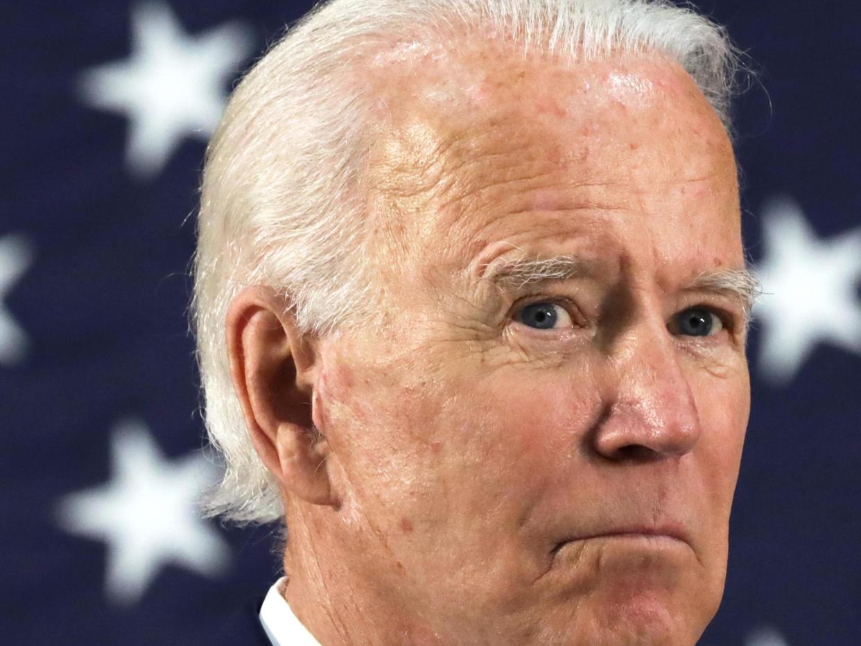 Democratic presidential candidate, former Vice President Joe Biden listens during a campaign event on 30 June: (2020 Getty Images)