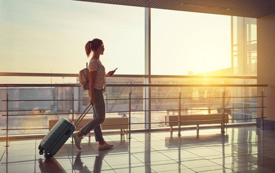 An air passenger at an airport. 