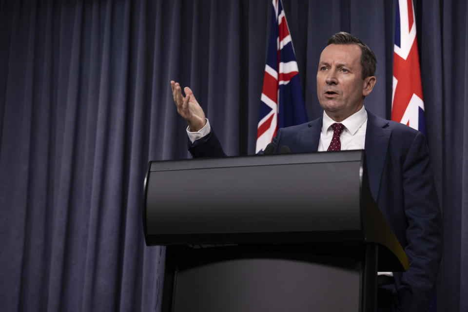 Pictured here, WA Premier Mark McGowan addresses media about the state's road map to reopen its border.