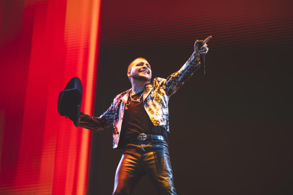 MADRID, SPAIN - MAY 20: Mexican musician, singer, and songwriter Christian Nodal performs on stage at WiZink Center on May 20, 2023 in Madrid, Spain. (Photo by Mariano Regidor/Redferns)