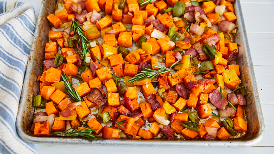 <p>This one-pan recipe will cut down on dishes after the big meal, something those on kitchen clean-up duty will feel very, very grateful for this year.</p><p><em>Get the recipe at <a href="https://www.delish.com/holiday-recipes/thanksgiving/a22628915/healthy-sweet-potato-hash-recipe/" rel="nofollow noopener" target="_blank" data-ylk="slk:Delish;elm:context_link;itc:0;sec:content-canvas" class="link ">Delish</a>.</em></p>