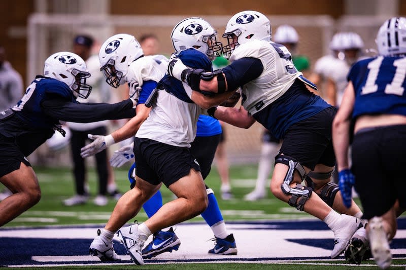 BYU's offensive line enjoyed a strong spring under the tutelage of a pair of new position coaches. | BYU Photo