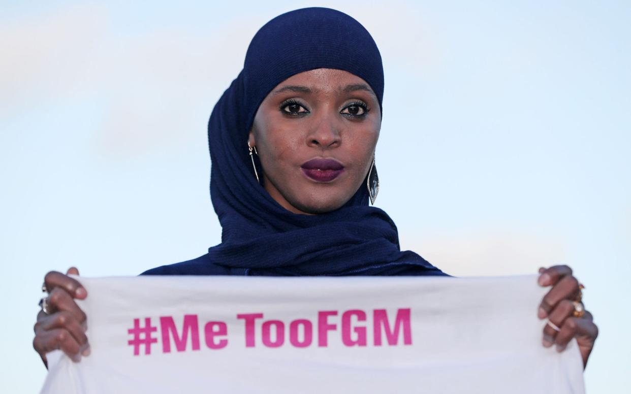 Ifrah Ahmed campaigning against FGM in Dublin. The procedure is a cultural practice outlawed in the UK  - PA