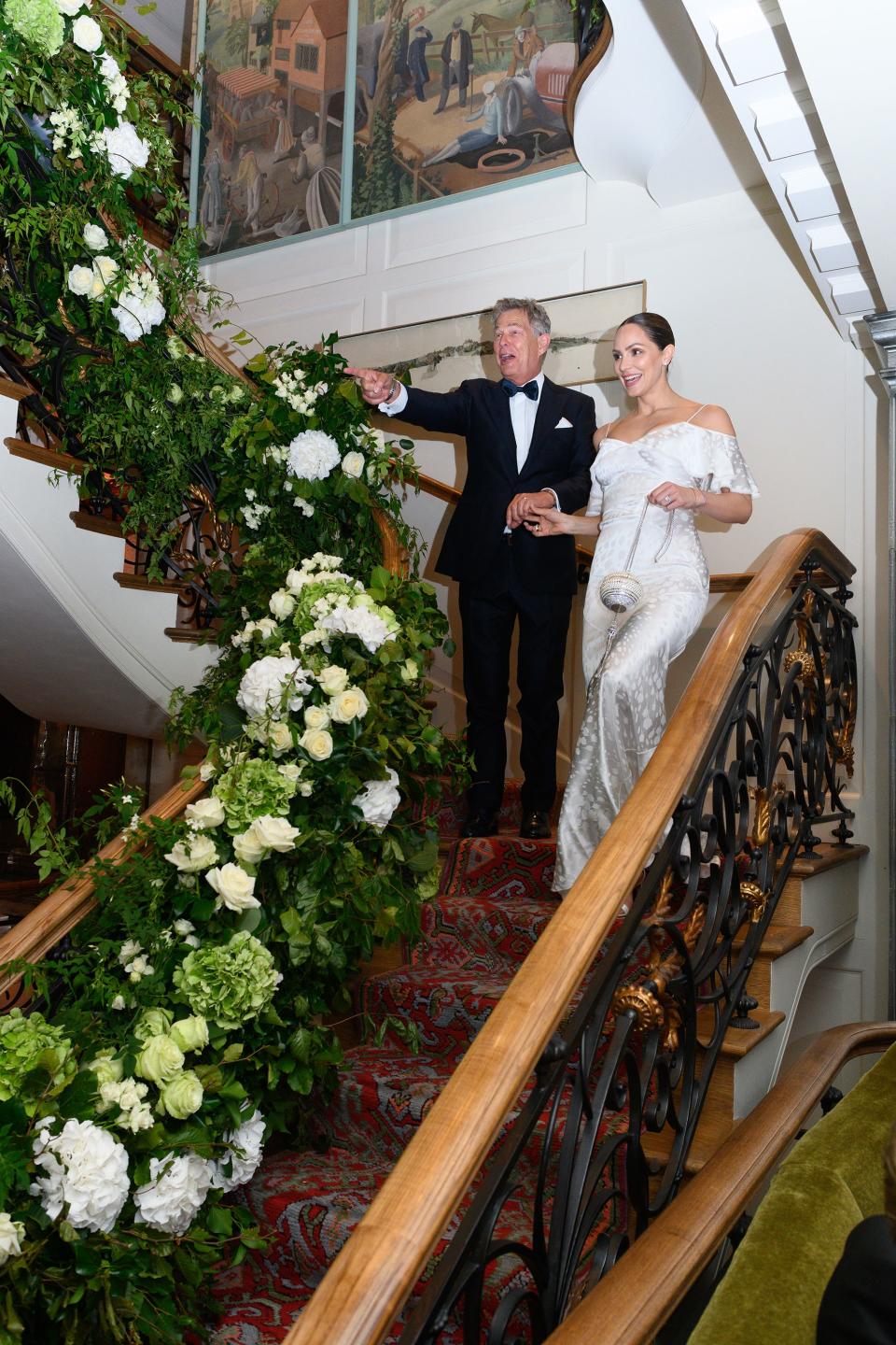 Descending the stairs for dinner.