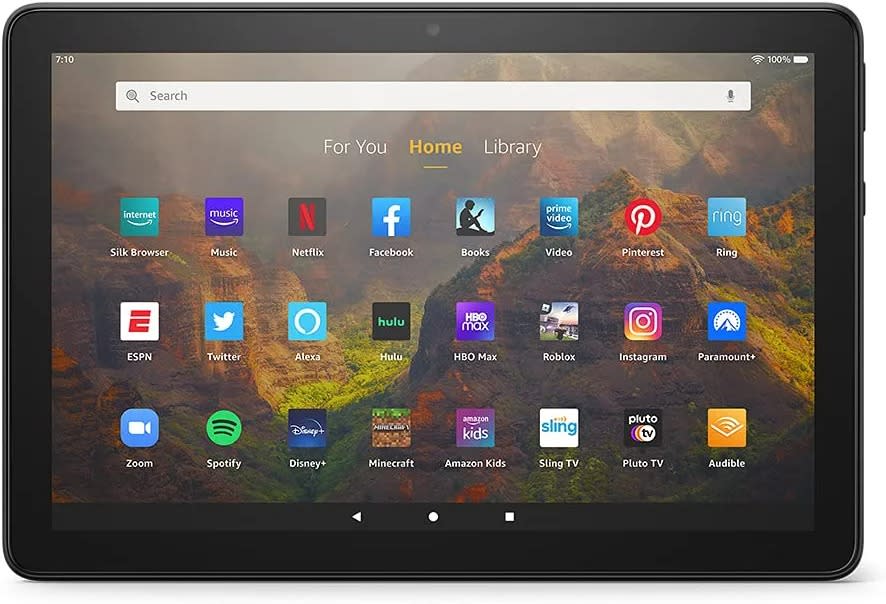 Amazon Fire HD 10 tablet (2021 release) against white background.