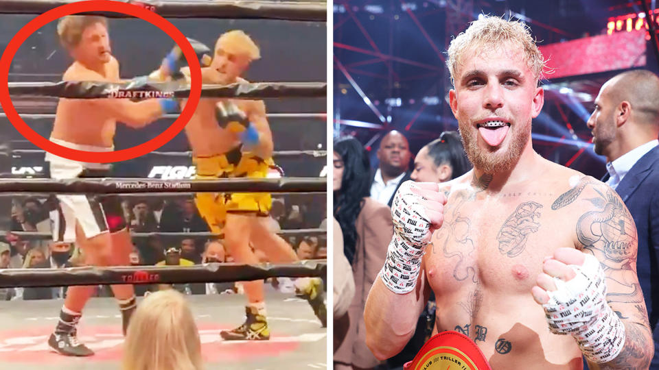 Ben Askren (pictured left) getting knocked out by Jake Paul (pictured right).