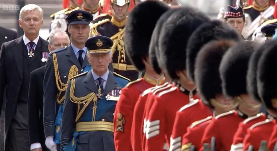 King Charles walked behind his mother's coffin.