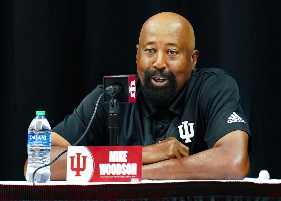 Indiana head coach Mike Woodson talks to the media during the Indiana University basketball media day at Simon Skjodt Assembly Hall on Wednesday, Sept. 20, 2023.