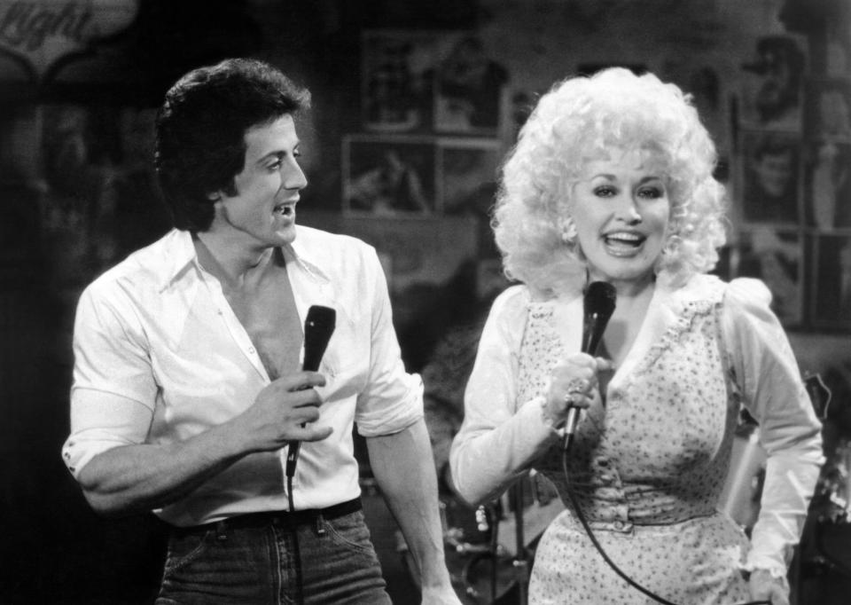 Stallone and Dolly Parton make unique music together in Rhinestone. (20th Century Fox/Courtesy Everett Collection)