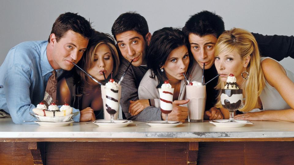 The classic sitcom "Friends," 2020's most-watched comedy on traditional TV, stars Matthew Perry, left, Jennifer Aniston, David Schwimmer. Courteney Cox, Matt LeBlanc and Lisa Kudrow.