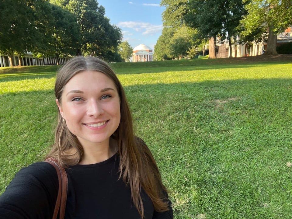 BrieAnna Frank on the campus of the University of Virginia, where she is a student.