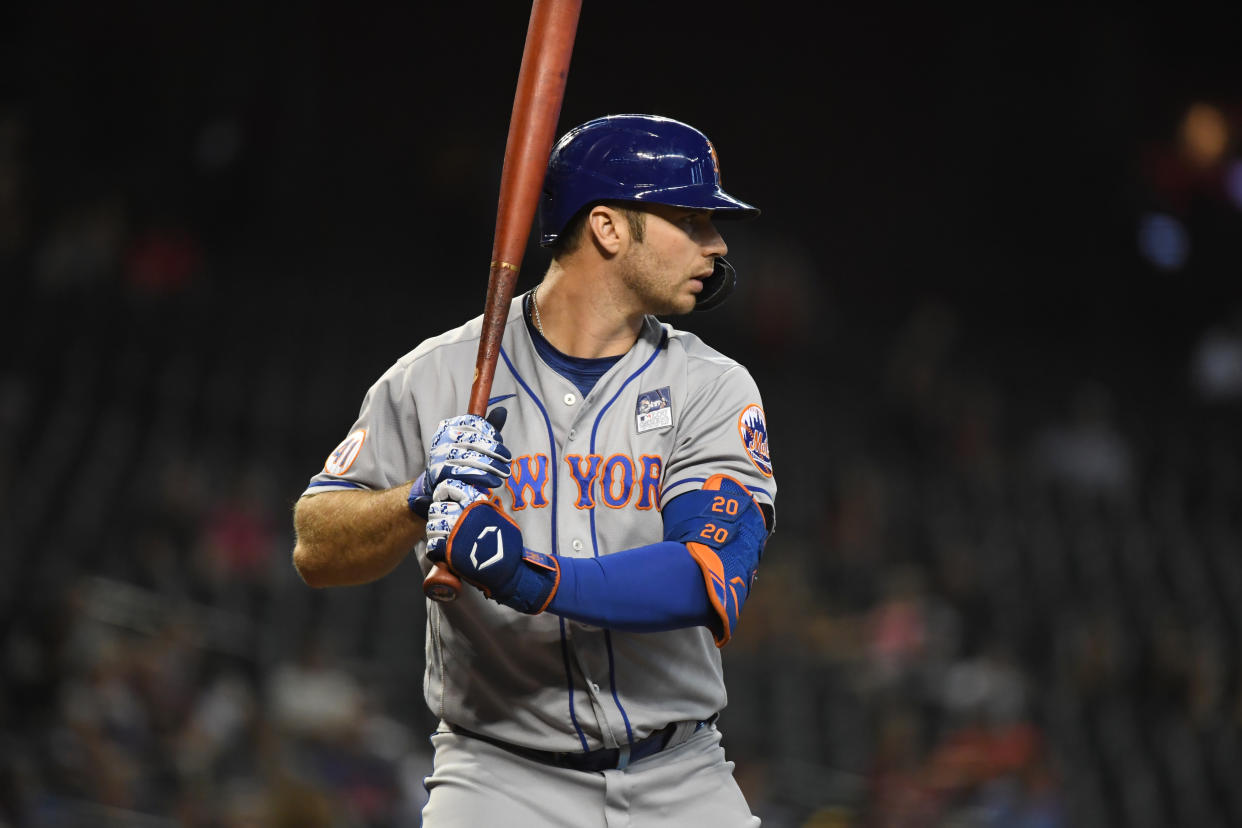 PHOENIX, ARIZONA - JUNE 02: Pete Alonso #20 of the New York Mets gets ready in the batters box against the Arizona Diamondbacks at Chase Field on June 02, 2021 in Phoenix, Arizona. (Photo by Norm Hall/Getty Images)