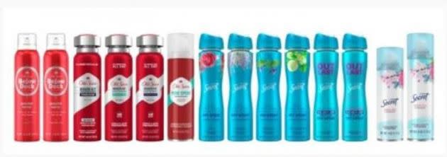 A lineup of the recalled products.  (Photo: Procter & Gamble via FDA)