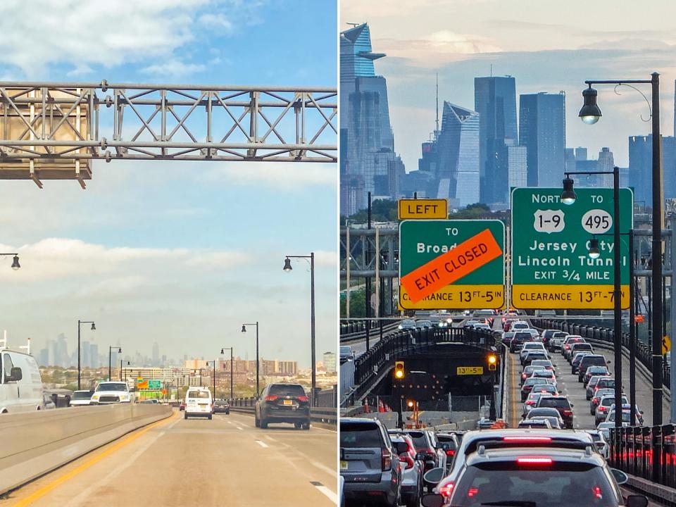 Cars on the road in New Jersey in Mayy 2022 (L) and August 2022 (R)