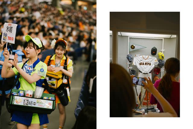 <p>Irwin Wong</p> From left: Female beer vendors, or uriko, at the Tokyo Dome; baseball memorabilia at the Tokyo Dome.
