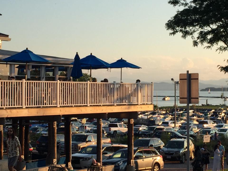 Diners take in views of Lake Champlain at Shanty on the Shore in Burlington on July 23, 2021.