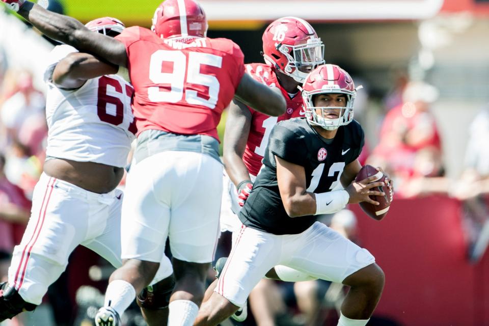 Alabama QB Tua Tagovailoa (13) impressed in his first action at Bryant Denny Stadium. (Getty Images)