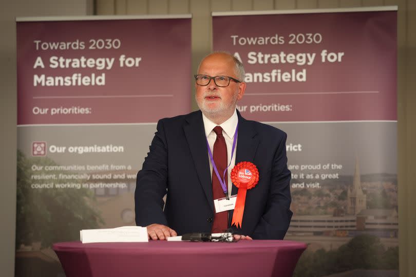 Steve Yemm of the Labour Party pictured on stage after winning the Mansfield seat.