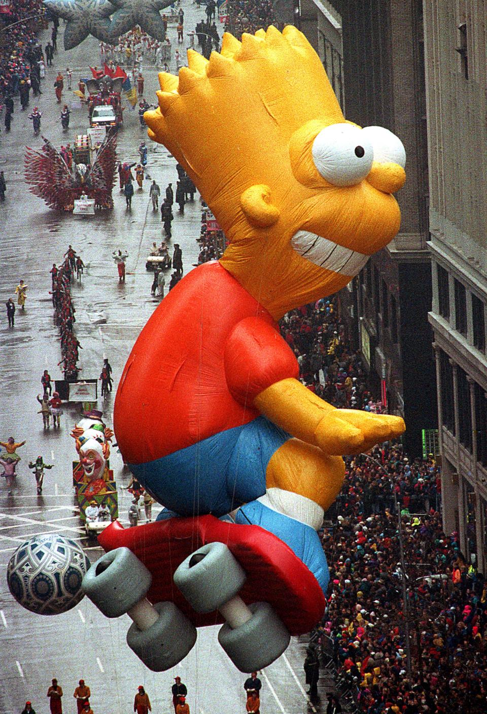 A Bart Simpson balloon in the Macy's thanksgiving day parade in 1992