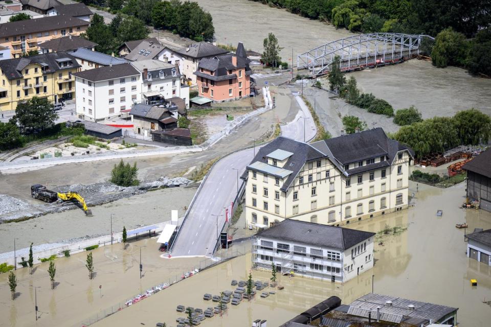 Rhone and Navizence rivers overflow in Chippis, southern Switzerland (EPA)