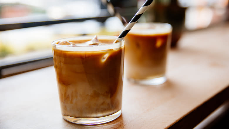 iced coffees on table