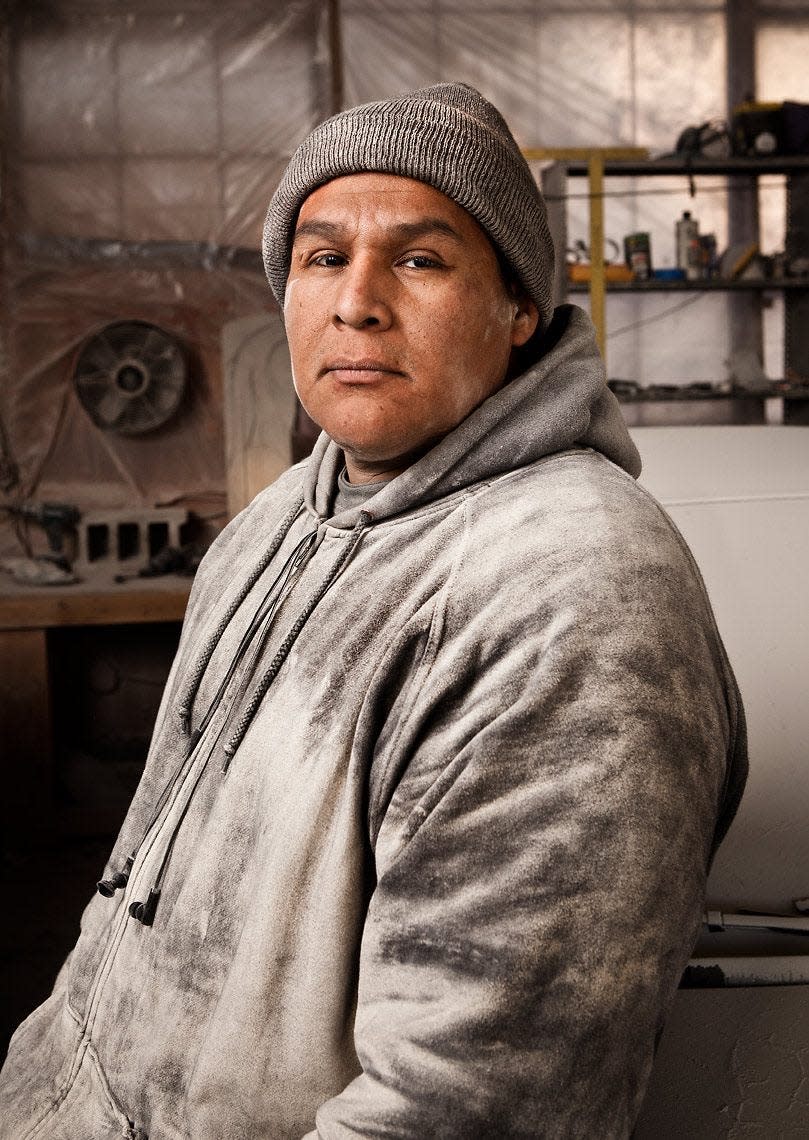 Jason Quigno, an Anishinaabe sculptor from Grand Rapids, will help unveil his new sculpture for the city of Douglas Thursday, July 28.