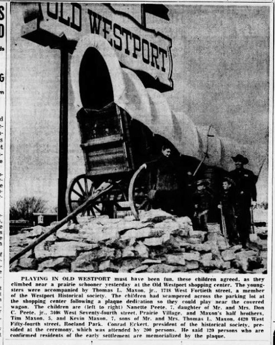 The Star on Sunday, March 3, 1963, showed the prairie schooner at the opening celebration of the Old Westport Shopping Center. Some 200 people attended the Saturday dedication.