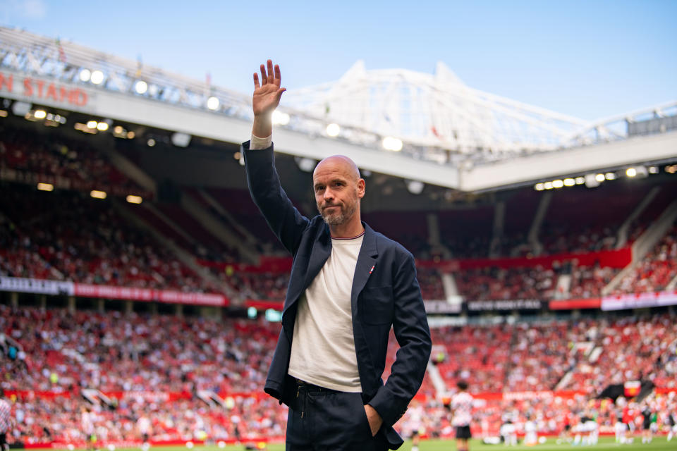 Coach Erik ten Hag (pictured) waves to the crowd at Manchester United.