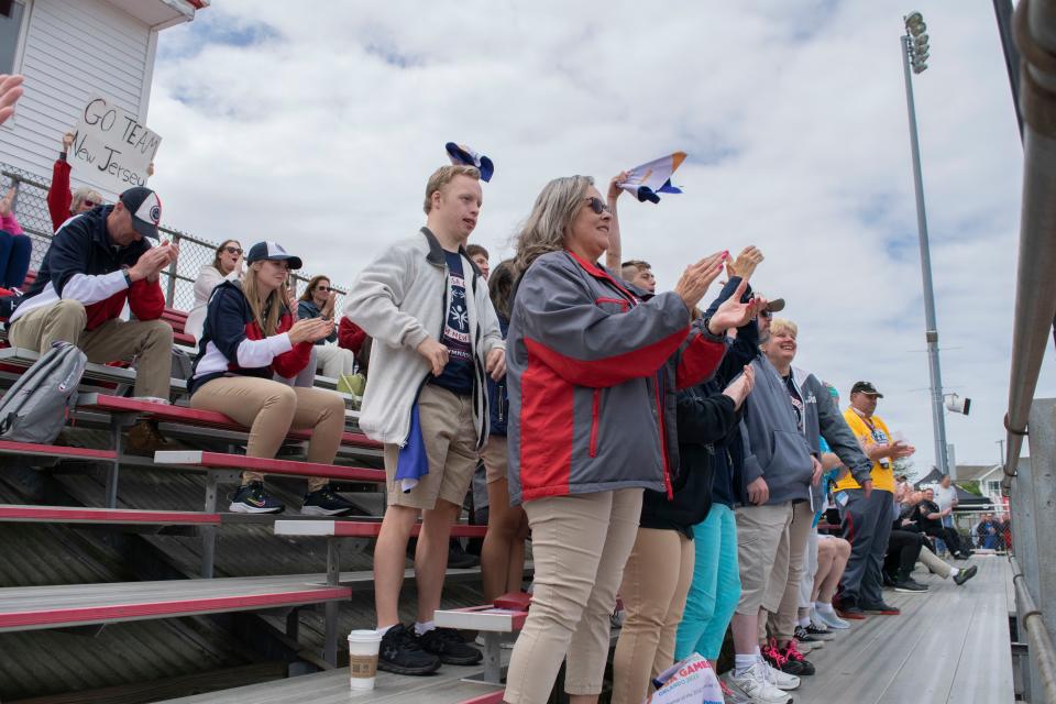 Special Olympics athletes and families in the crowd at the Law Enforcement Torch Run at the Donald T. Fioretti Field in Point Pleasant Beach, NJ on Tuesday.